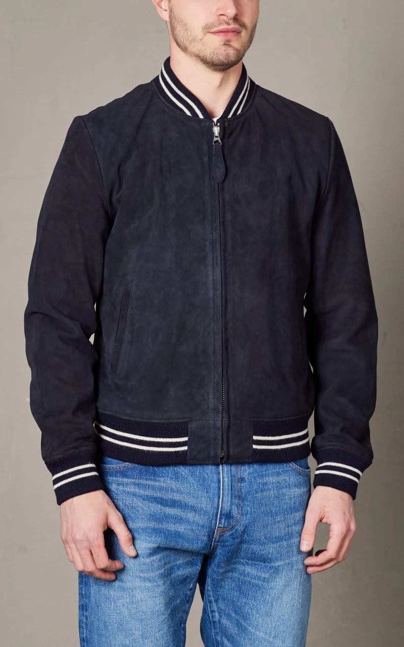 Schott NYC LC300STRIPE Casual Bomber Jacket Navy - Image 2