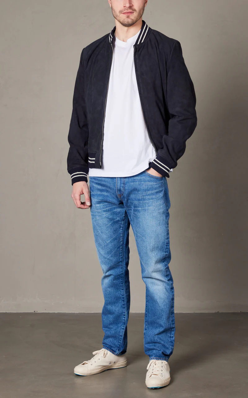 Schott NYC LC300STRIPE Casual Bomber Jacket Navy - Image 3