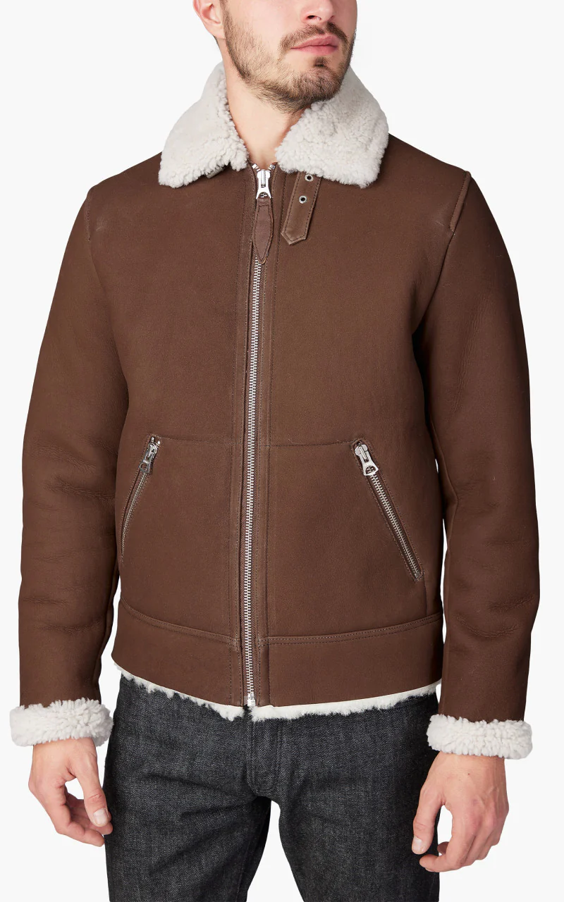 Schott NYC LCB100S Retro Dual Sided Sheepskin Jacket Brown - Image 3