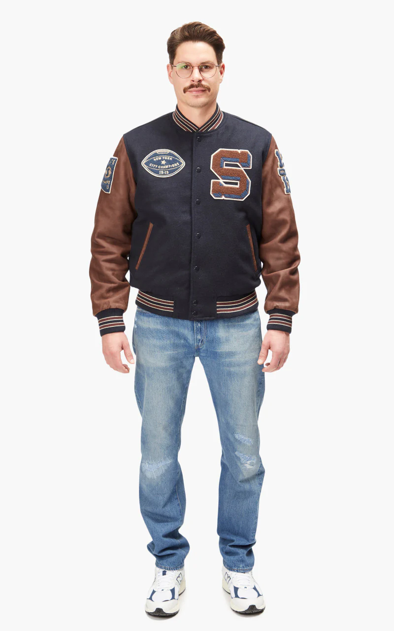 Schott NYC Varsity Jacket LCTEDDYBD2 Navy/Cordovan - Image 2