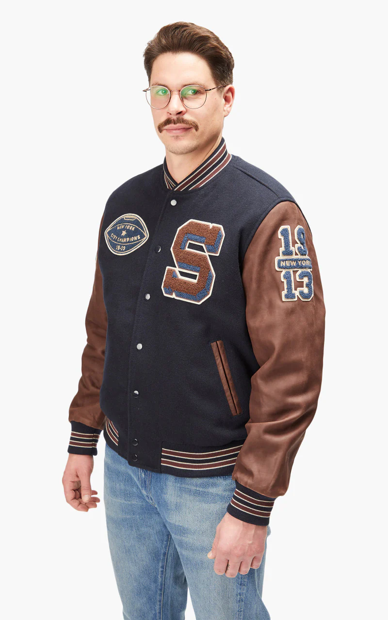Schott NYC Varsity Jacket LCTEDDYBD2 Navy/Cordovan - Image 3