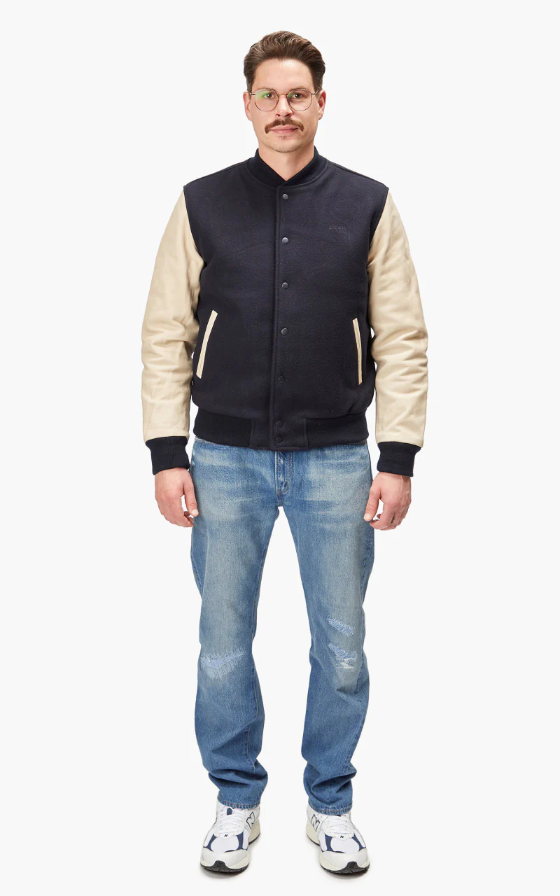 Schott NYC Varsity Jacket LCUSA Navy/Beige - Image 2