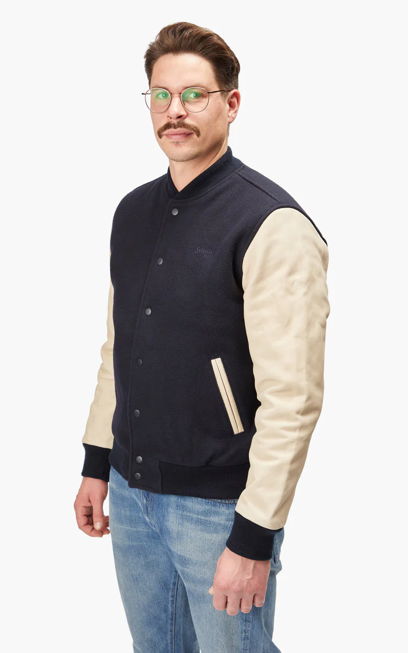 Schott NYC Varsity Jacket LCUSA Navy/Beige - Image 4