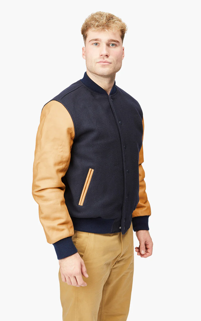 Schott NYC Varsity Jacket LCUSA Navy/Cognac - Image 6