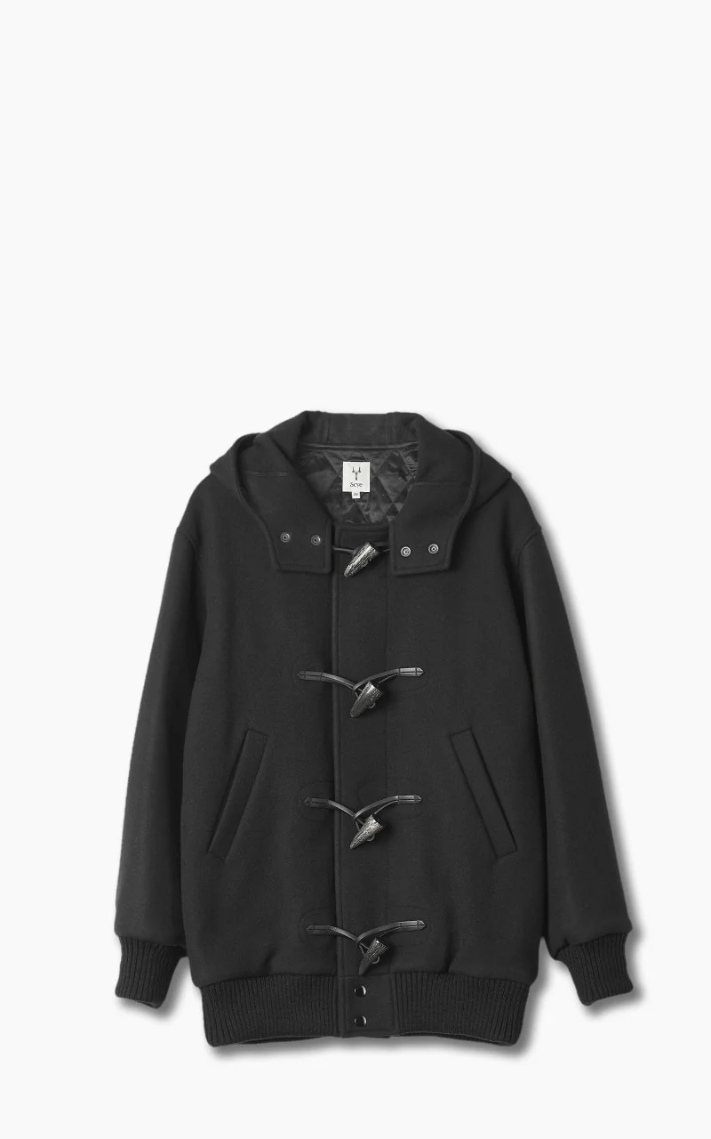 Scye Super140 Wool Melton Hooded Duffle Bomber Black