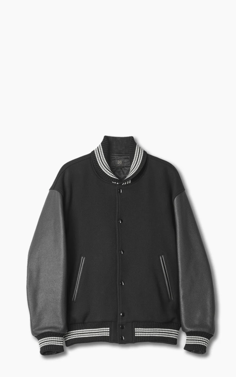Scye Super140 Wool Melton Varsity Jacket Black