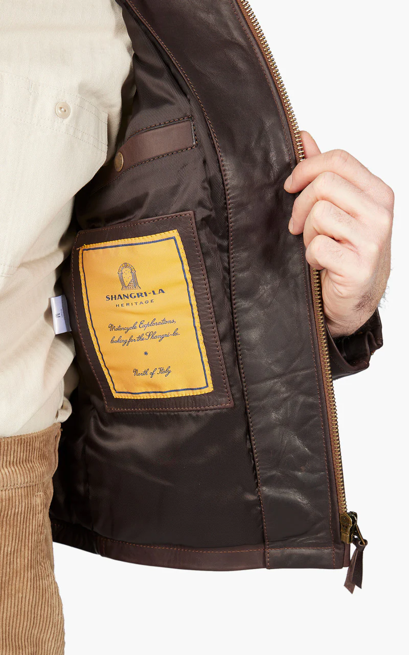 Shangri-La Heritage Varenne Fur Collar Leather Jacket Brown - Image 10