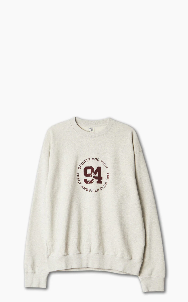 Sporty & Rich 94 Track & Field Flocked Crewneck Heather Oatmeal