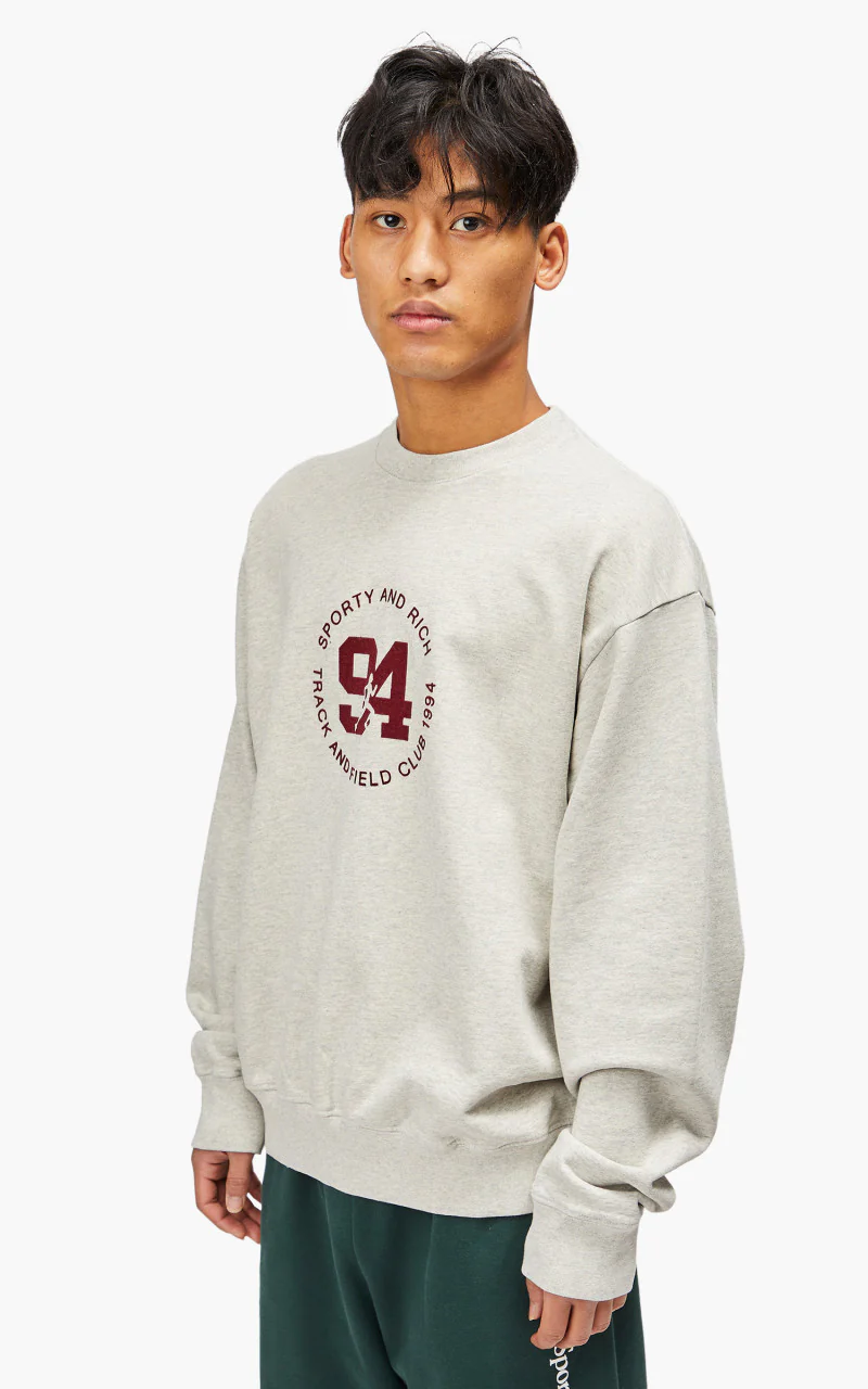 Sporty & Rich 94 Track & Field Flocked Crewneck Heather Oatmeal - Image 4