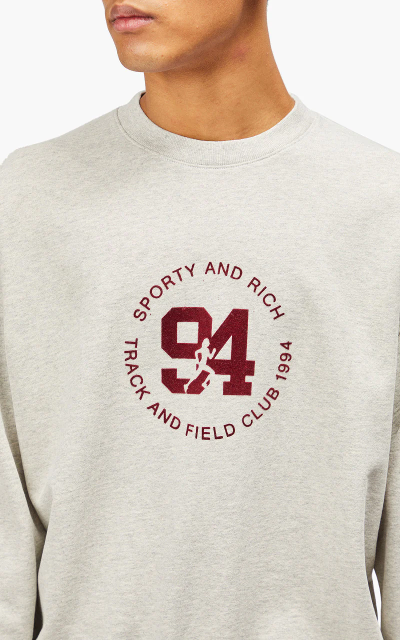 Sporty & Rich 94 Track & Field Flocked Crewneck Heather Oatmeal - Image 7