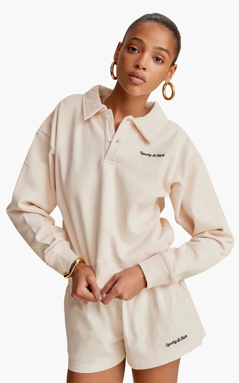 Sporty & Rich Classic Logo Embroidered Polo Cream - Image 2