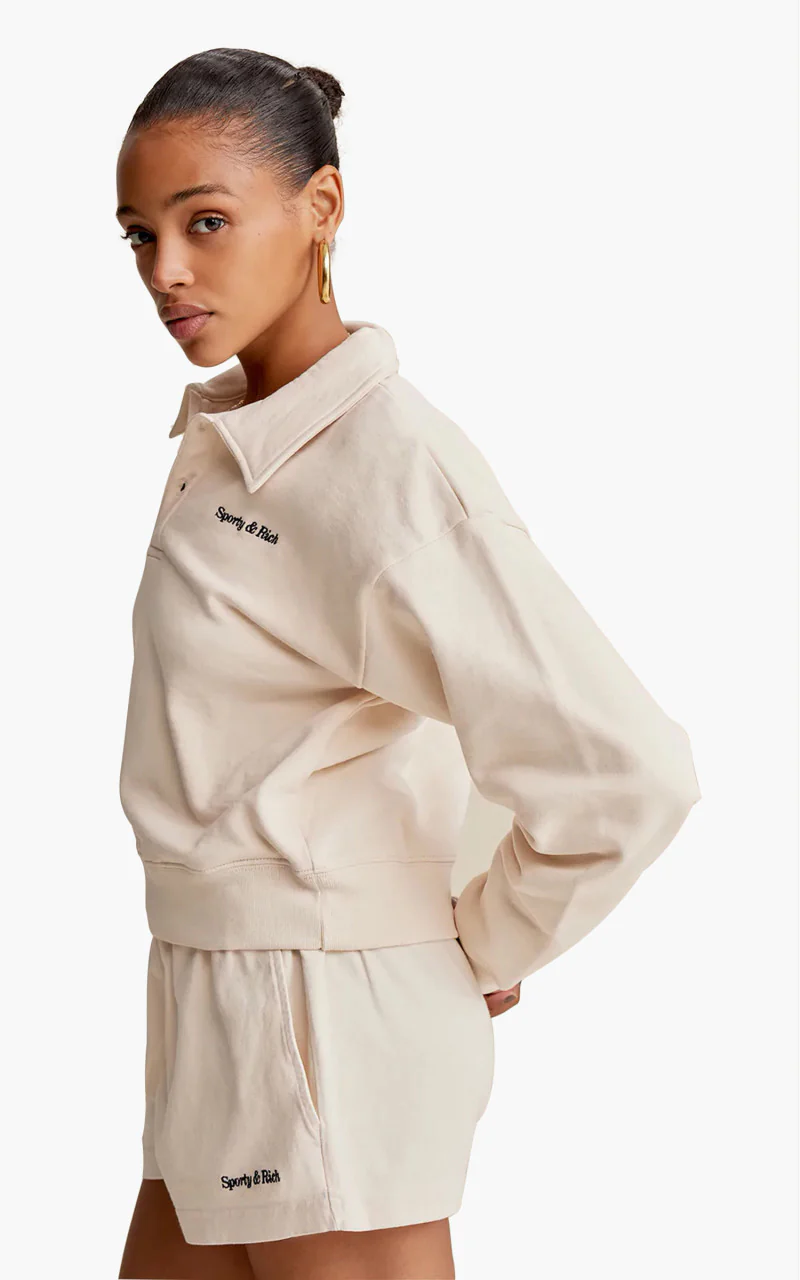 Sporty & Rich Classic Logo Embroidered Polo Cream - Image 4