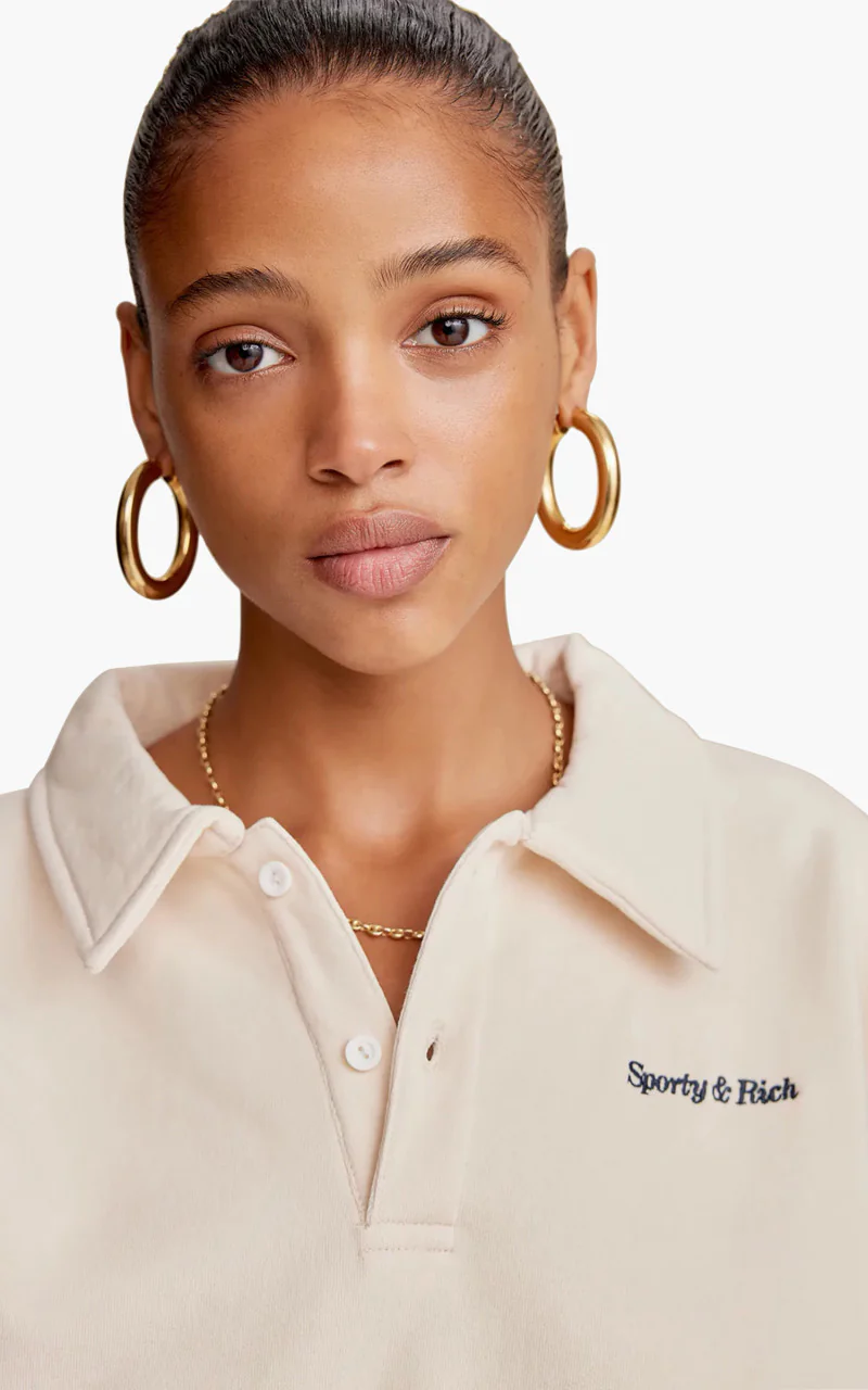 Sporty & Rich Classic Logo Embroidered Polo Cream - Image 6