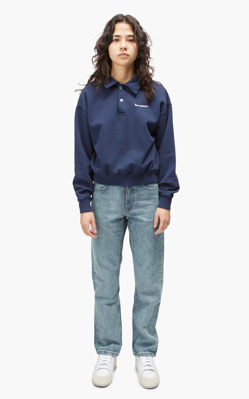 Sporty & Rich Serif Logo Embroidered Polo Navy - Image 2