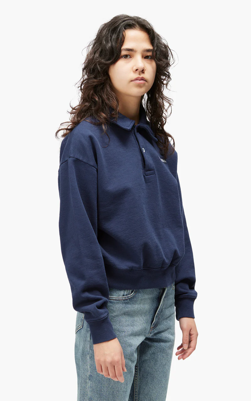 Sporty & Rich Serif Logo Embroidered Polo Navy - Image 4