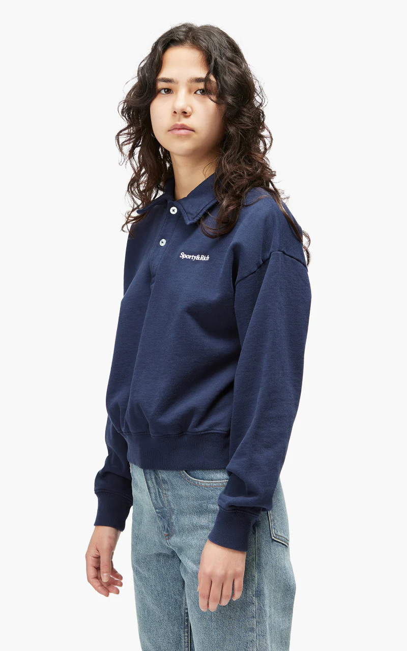 Sporty & Rich Serif Logo Embroidered Polo Navy - Image 6
