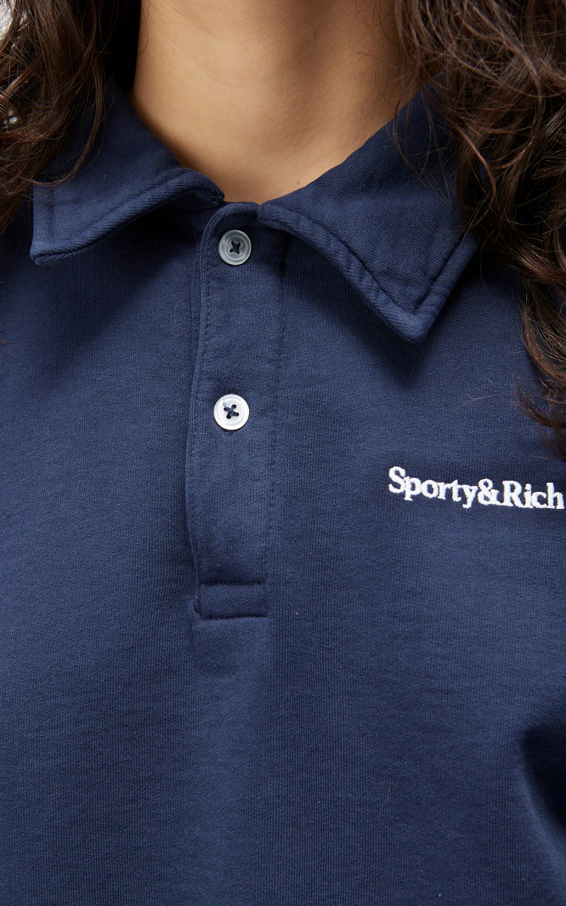 Sporty & Rich Serif Logo Embroidered Polo Navy - Image 7
