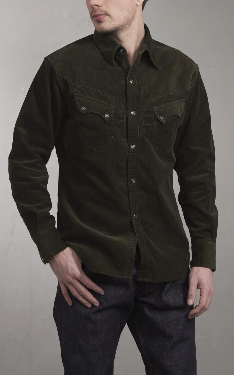 Stevenson Overall Co. Cody Corduroy Shirt Dark Olive - Image 2