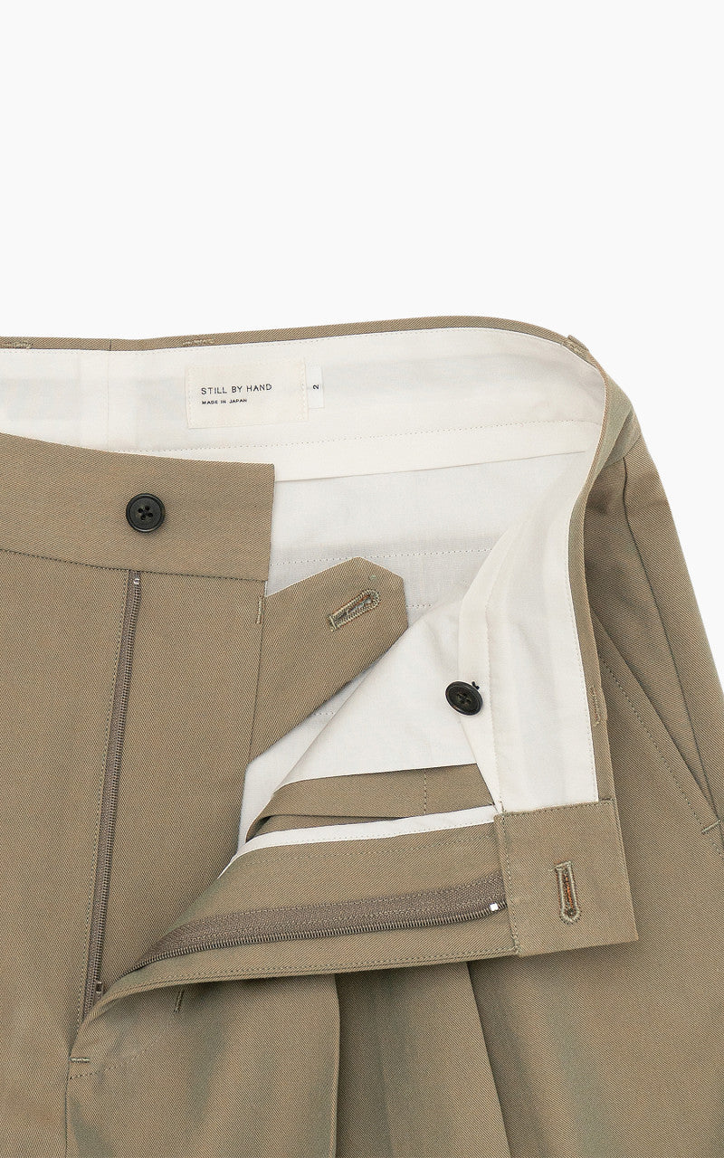 Still By Hand Deep Tuck Pressed Pant Olive - Image 4