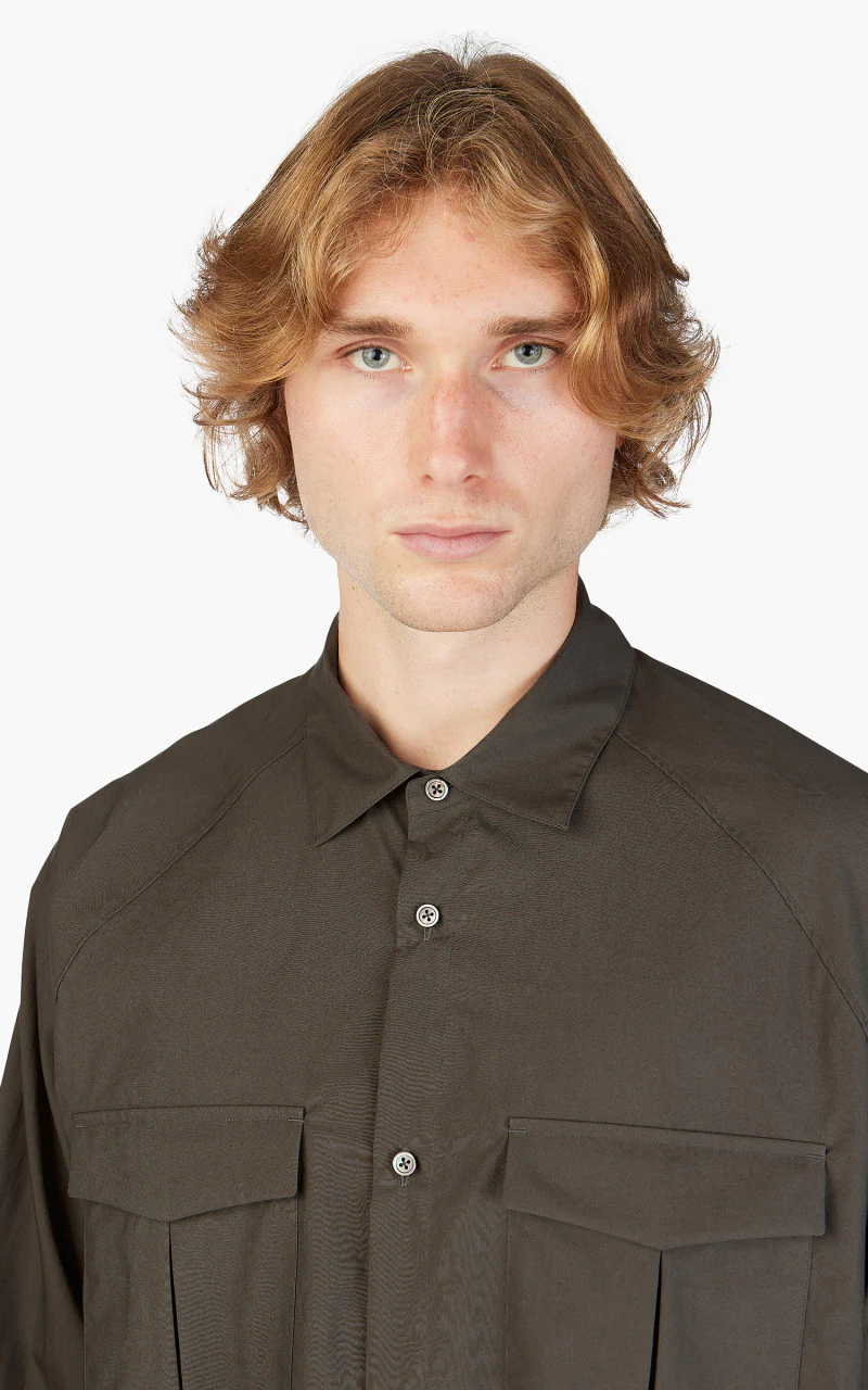 Still By Hand Double Pocket Raglan Shirt Charcoal - Image 5