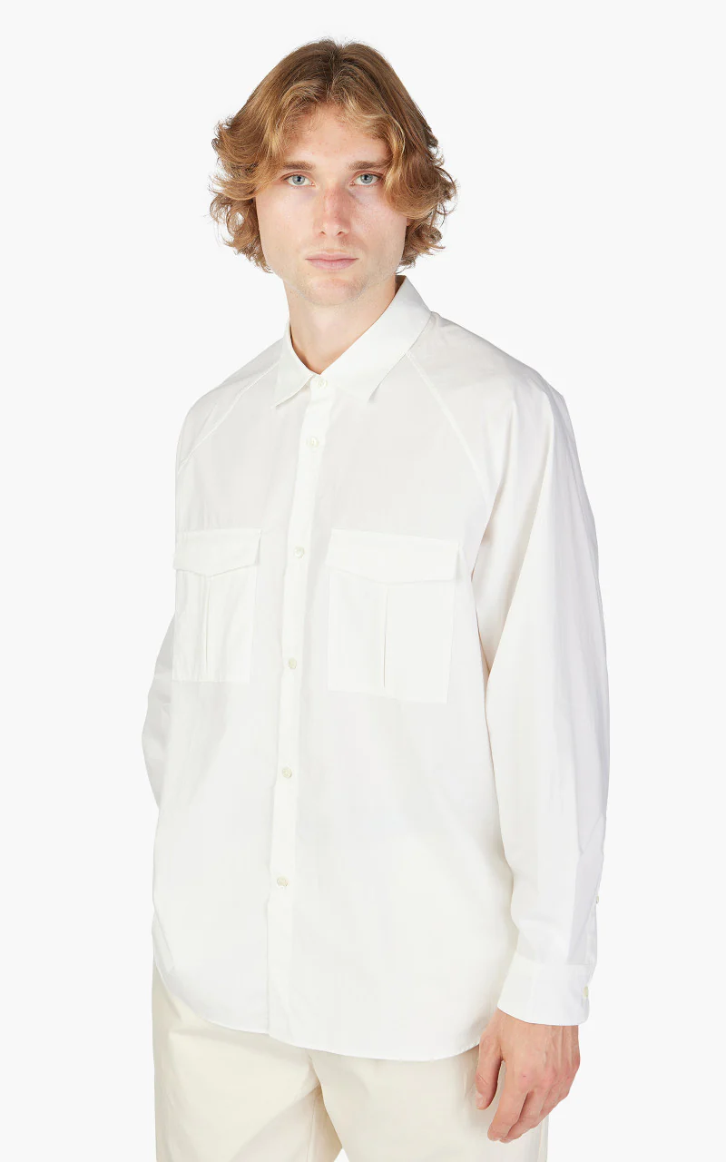Still By Hand Double Pocket Raglan Shirt Off White - Image 4