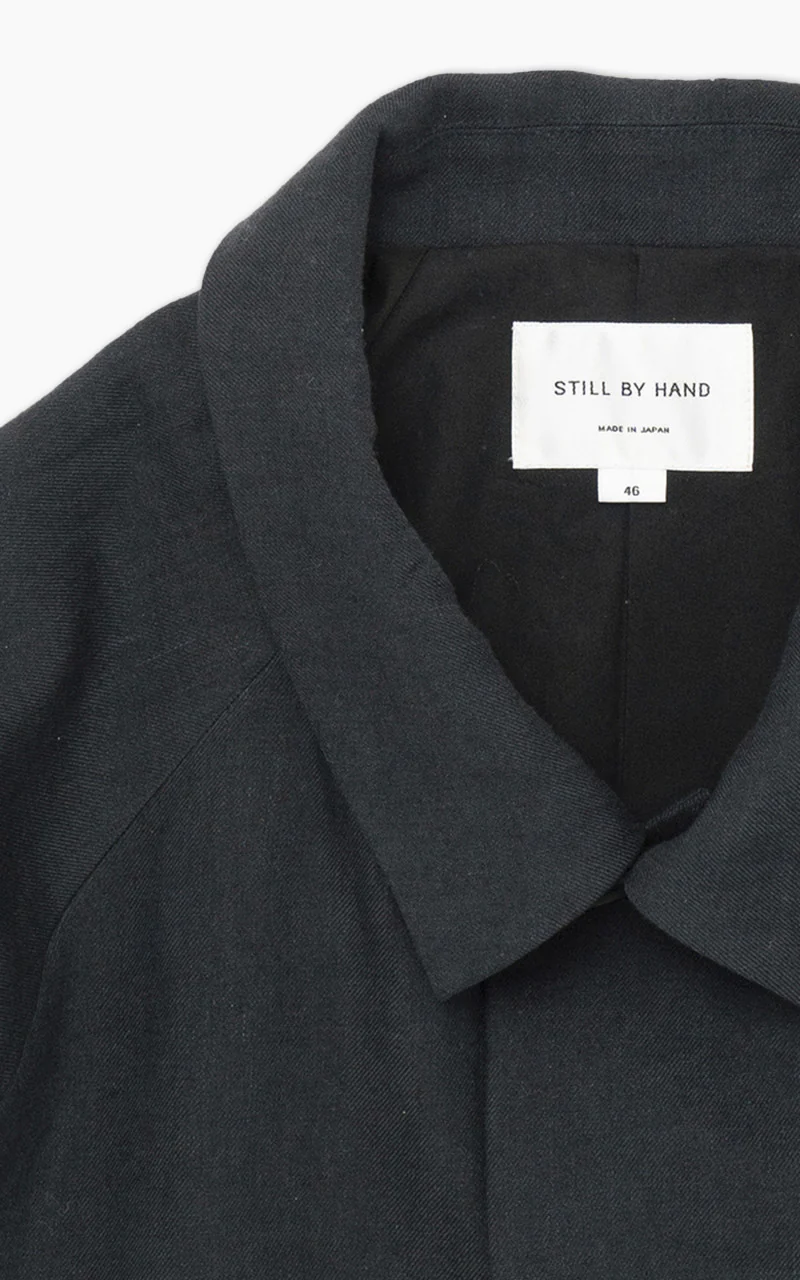 Still By Hand Linen/Wool Half Coat Blue Charcoal - Image 3
