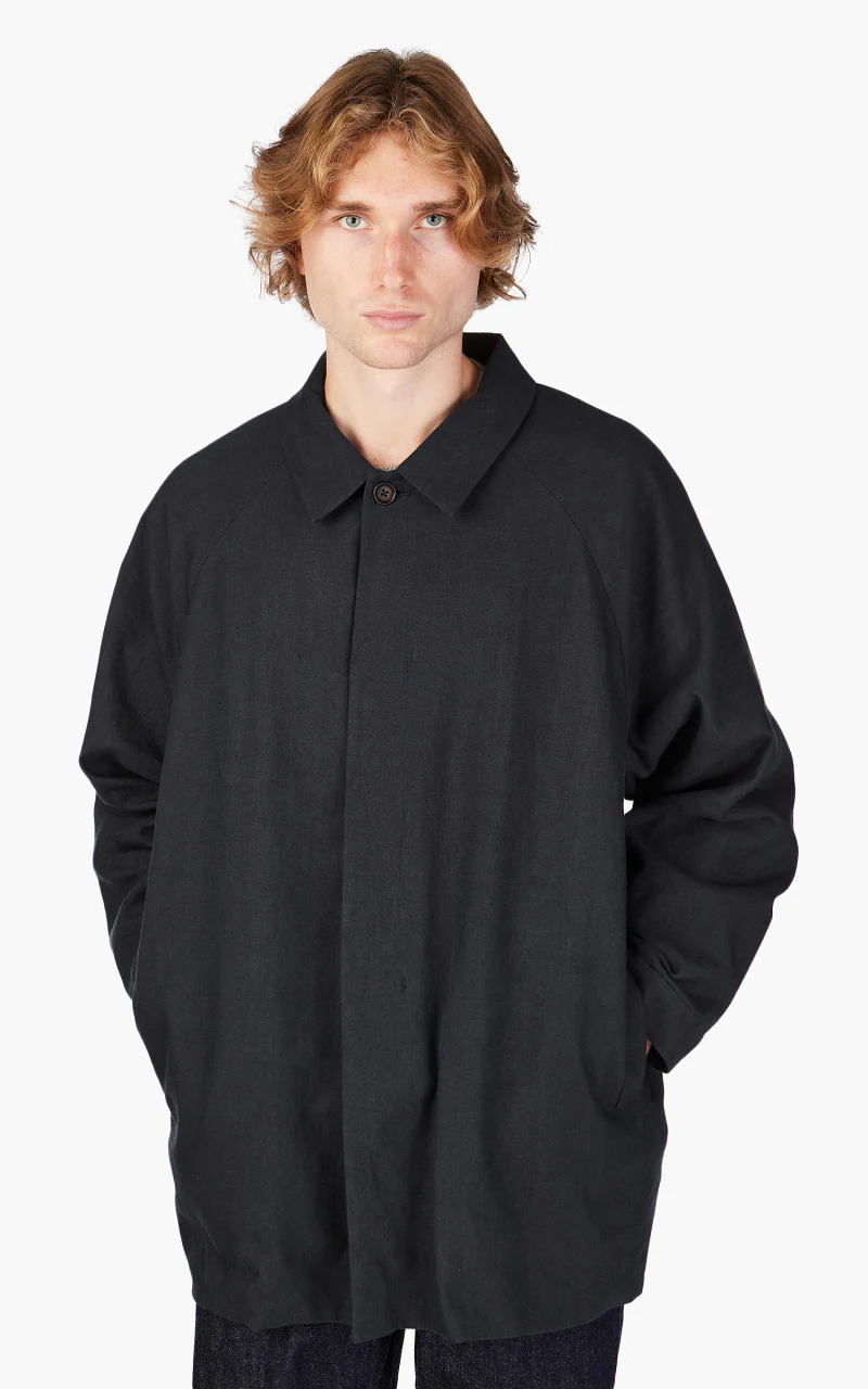 Still By Hand Linen/Wool Half Coat Blue Charcoal - Image 4
