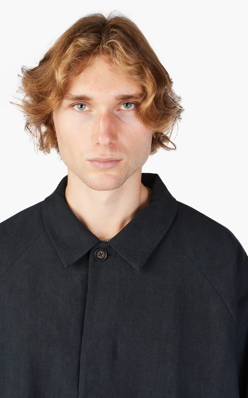 Still By Hand Linen/Wool Half Coat Blue Charcoal - Image 5