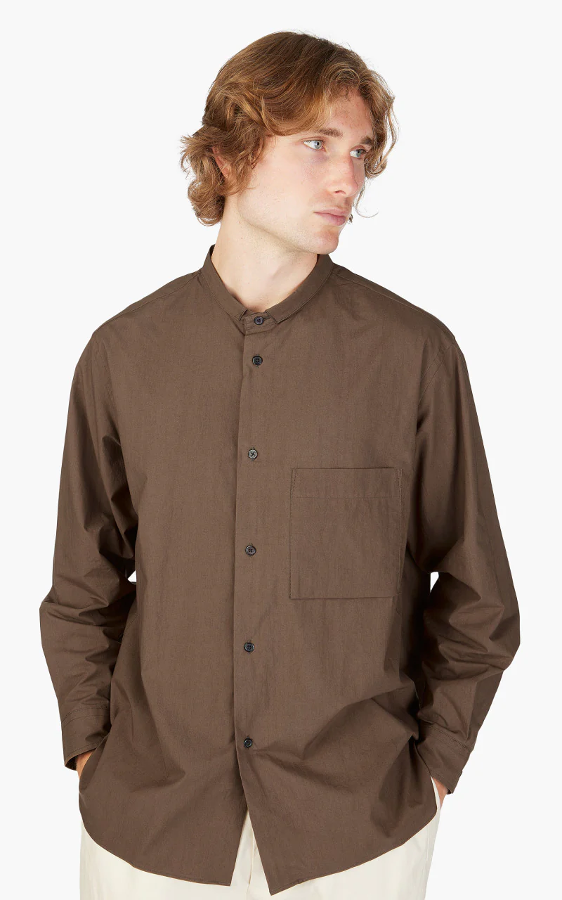 Still By Hand Narrow Collar Shirt Brown - Image 4