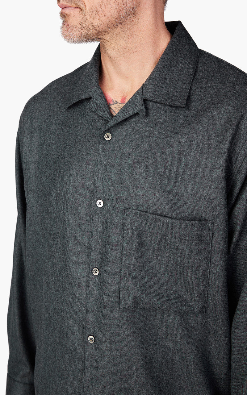 Still By Hand Open Collar Wool Shirt Blue Charcoal - Image 5