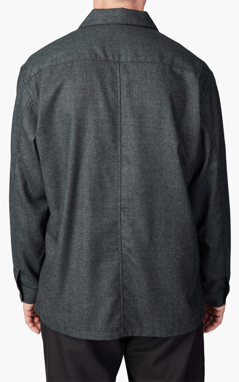 Still By Hand Open Collar Wool Shirt Blue Charcoal - Image 6