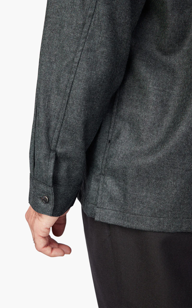 Still By Hand Open Collar Wool Shirt Blue Charcoal - Image 7