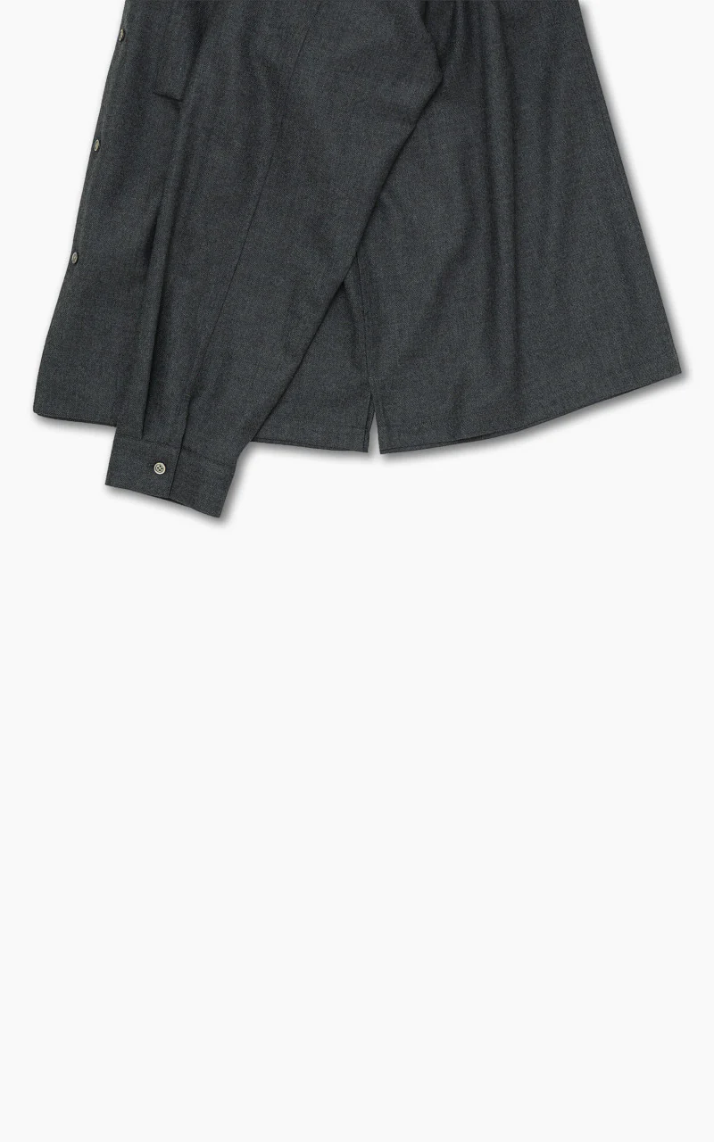 Still By Hand Open Collar Wool Shirt Blue Charcoal - Image 8