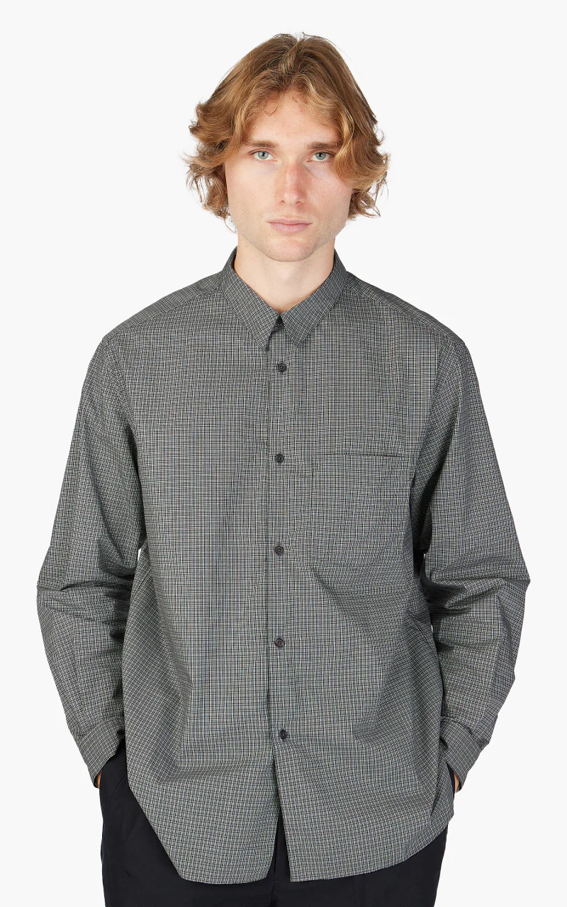Still By Hand Regular Collar Shirt Charcoal Check - Image 4