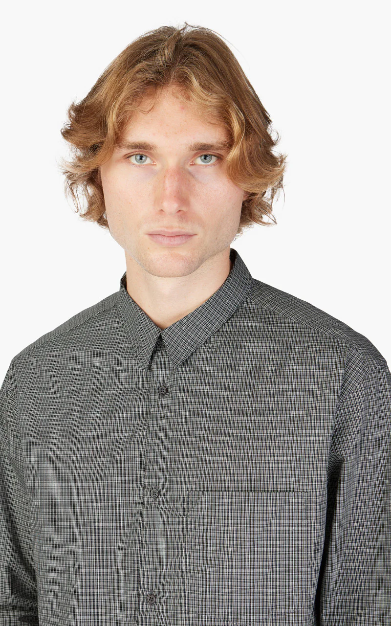 Still By Hand Regular Collar Shirt Charcoal Check - Image 5