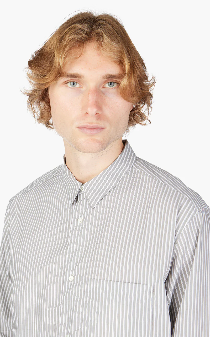 Still By Hand Regular Collar Shirt Grey Stripe - Image 5