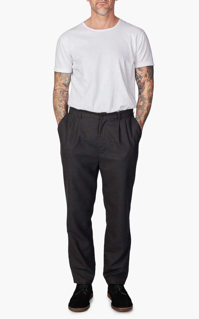 Still By Hand Relaxed Wool Pants Charcoal - Image 2