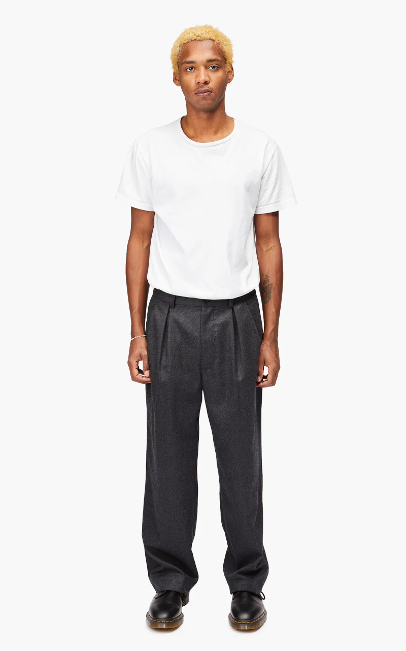 Still By Hand Wide Wool Pants Charcoal - Image 2