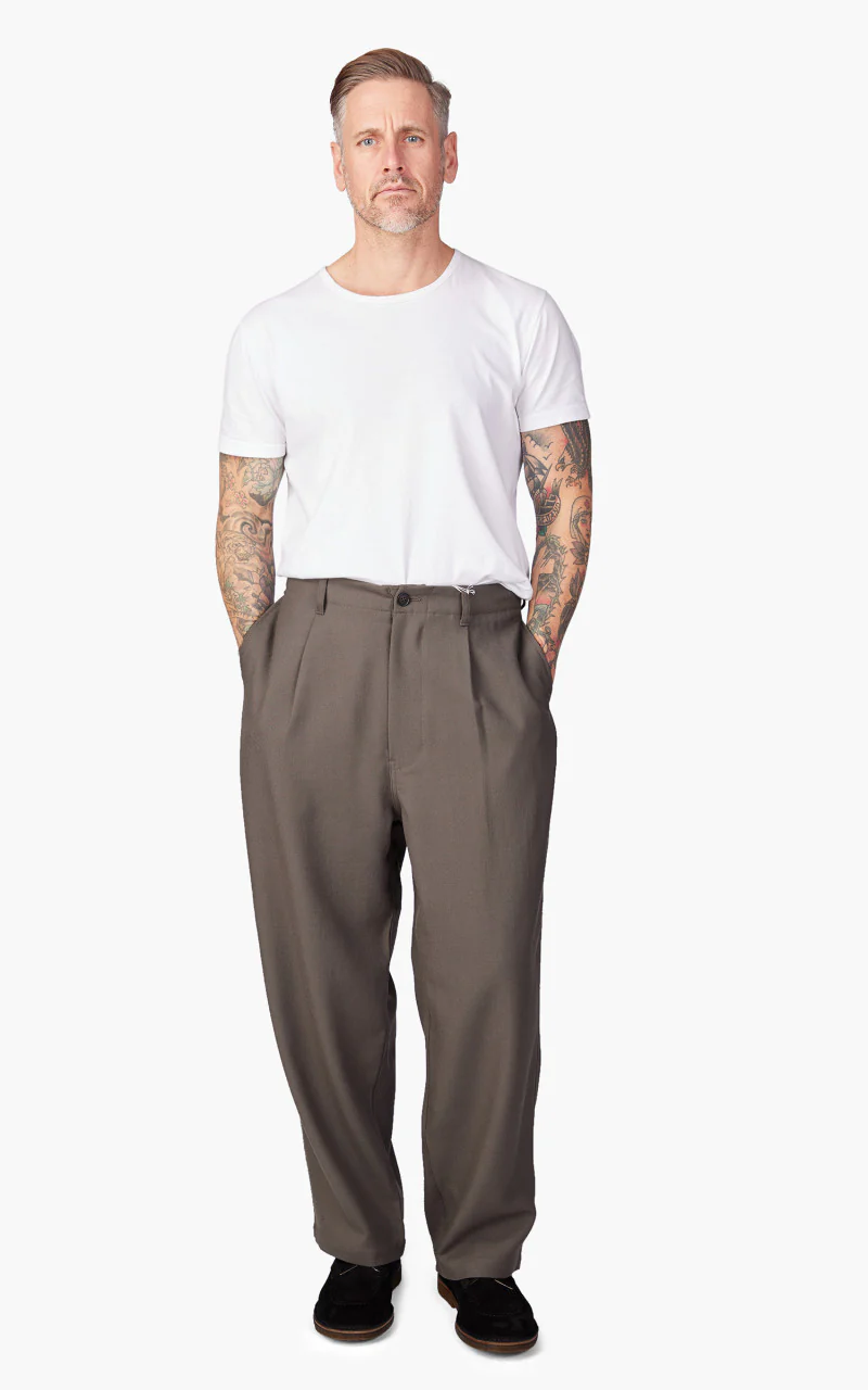Still By Hand Wide Wool Pants Khaki - Image 2