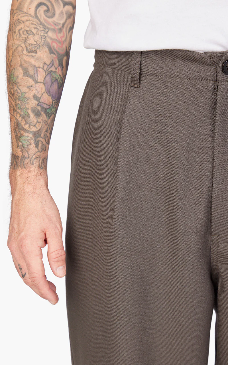 Still By Hand Wide Wool Pants Khaki - Image 4