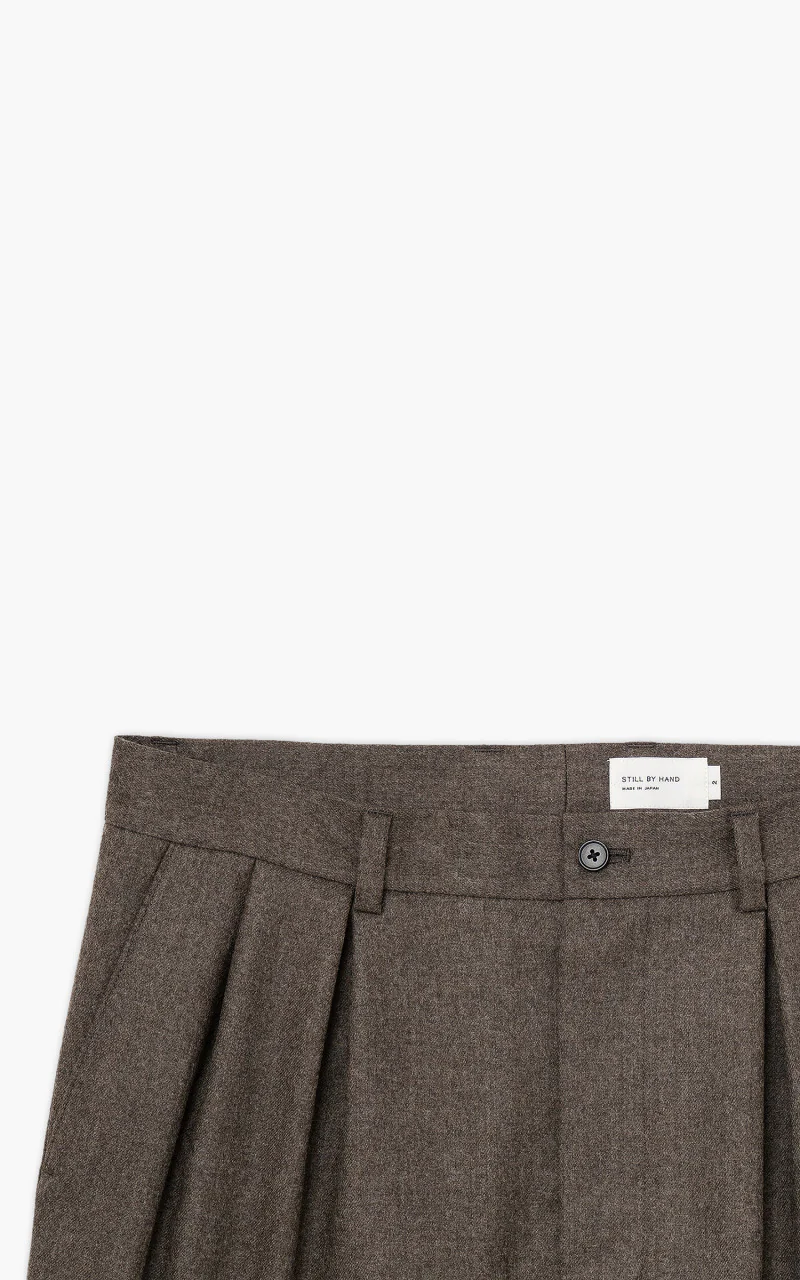 Still By Hand Wide Wool Pants Mocha - Image 2