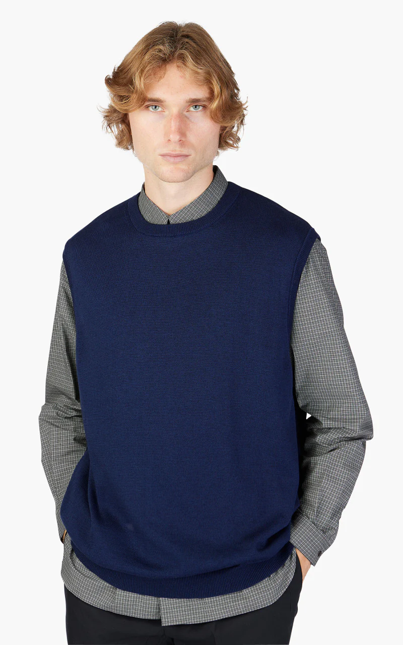 Still By Hand Yak Mix Cotton Vest Blue - Image 4