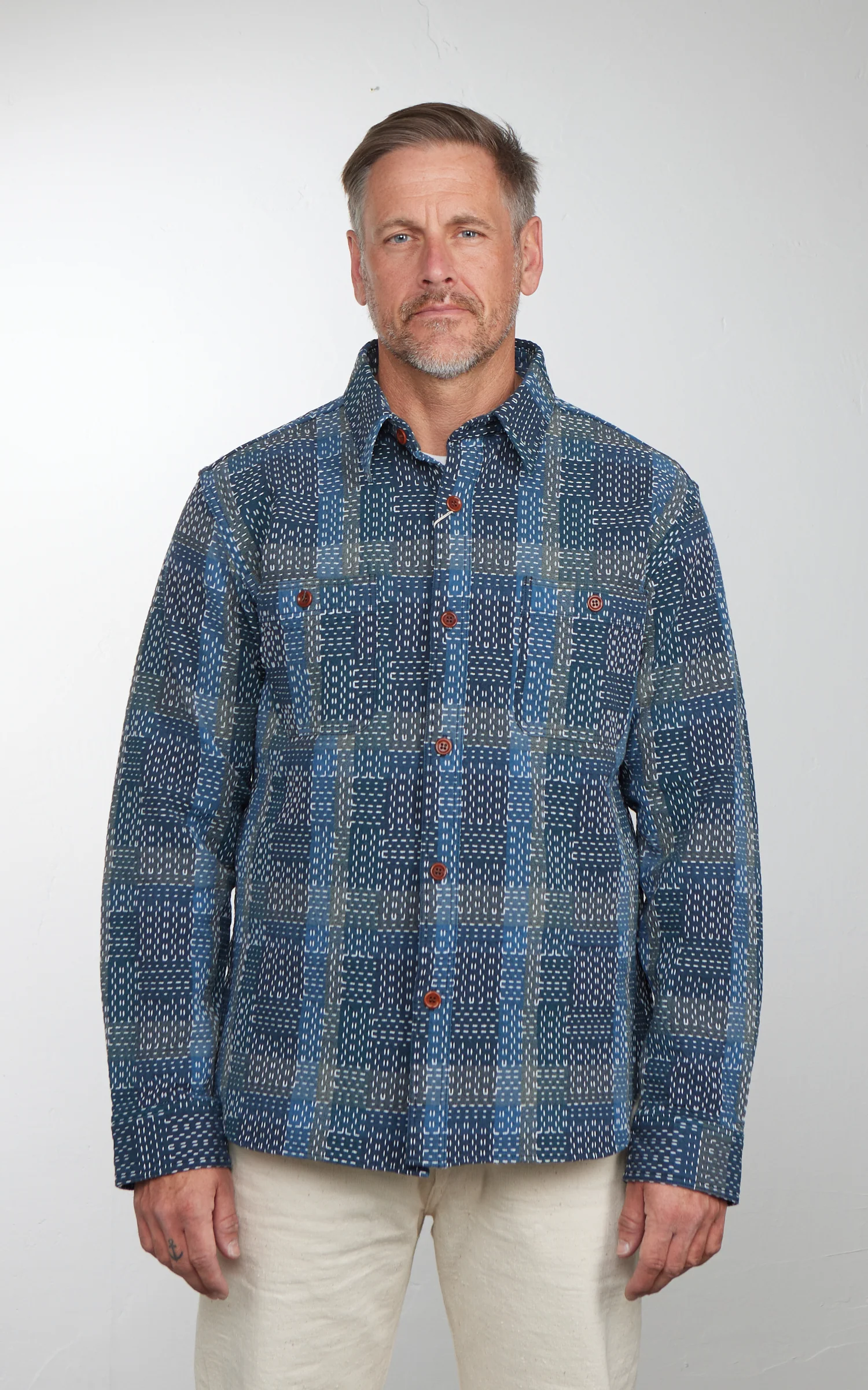 Studio D'Artisan 5651 Noragi Sashiko Shirt Blue - Image 2