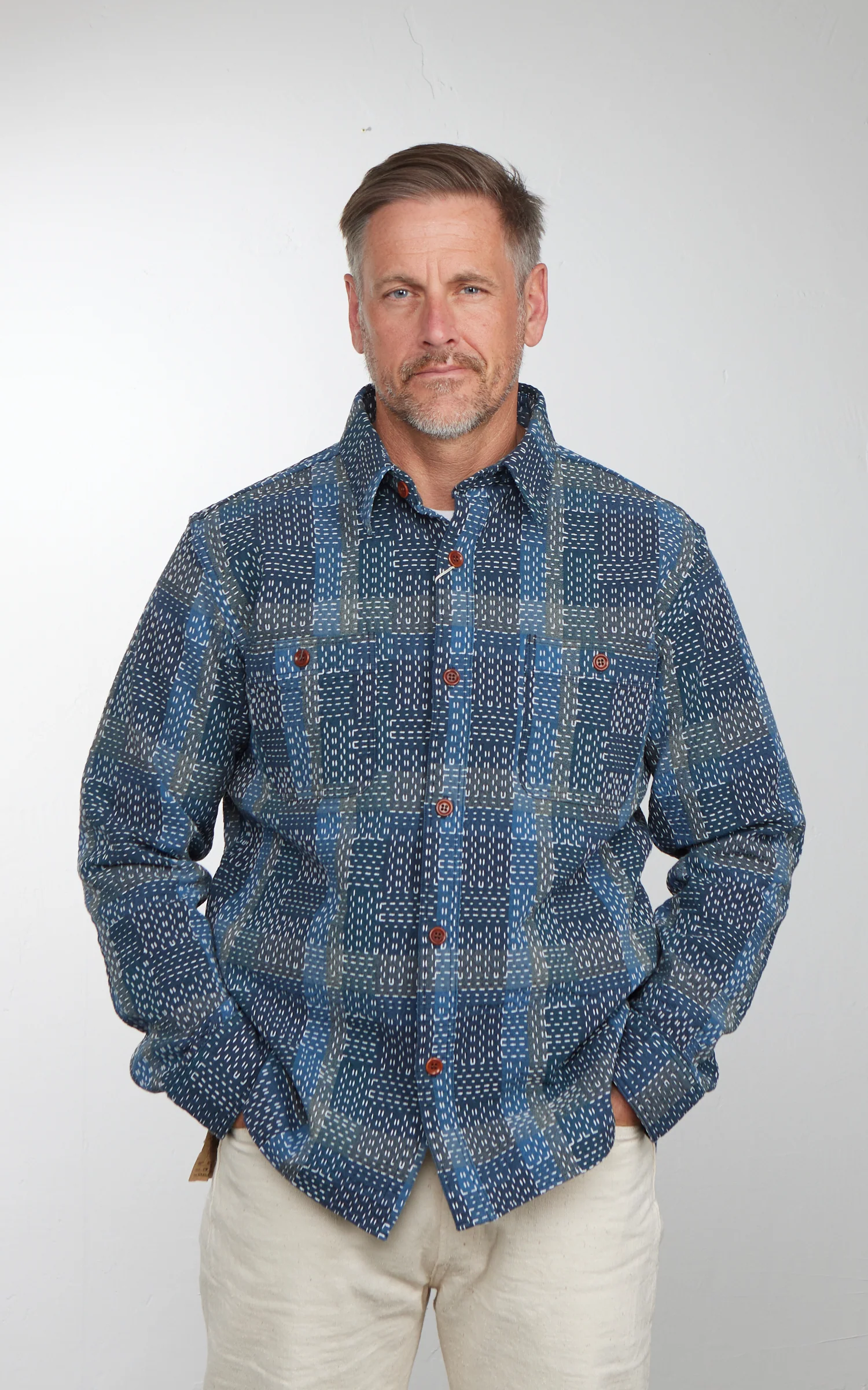 Studio D'Artisan 5651 Noragi Sashiko Shirt Blue - Image 4