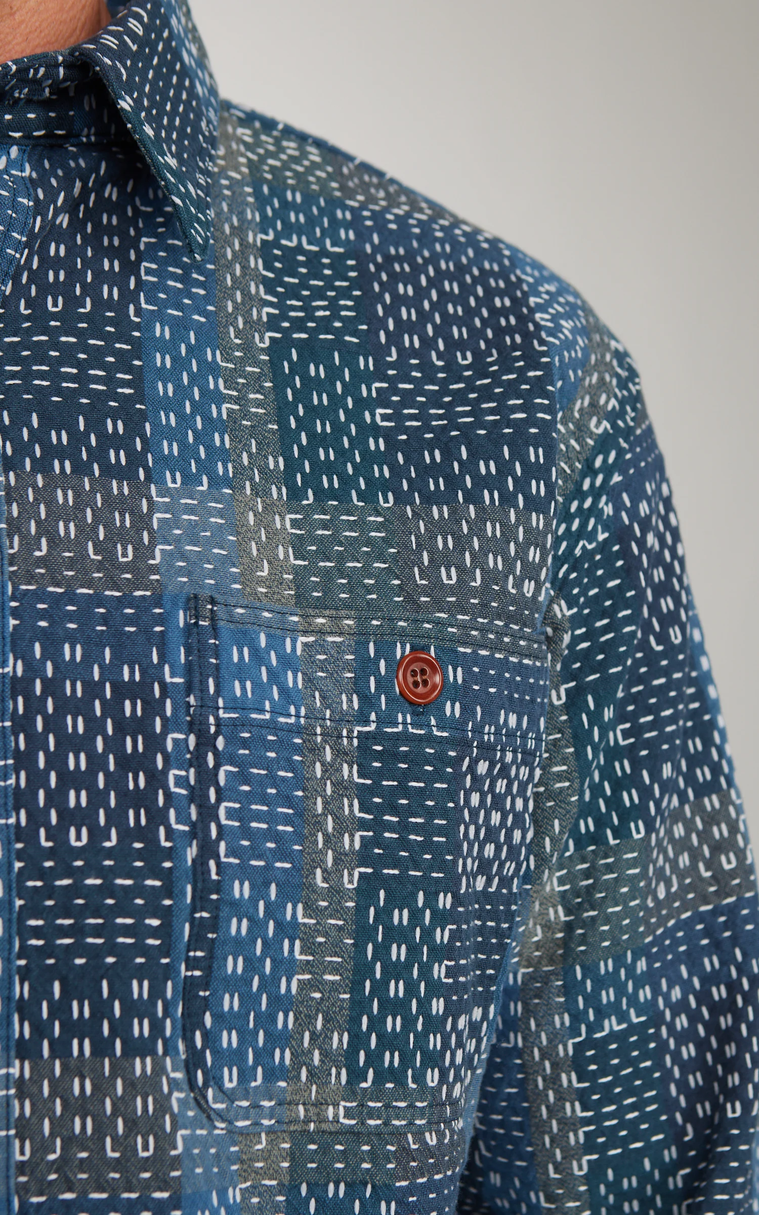 Studio D'Artisan 5651 Noragi Sashiko Shirt Blue - Image 5