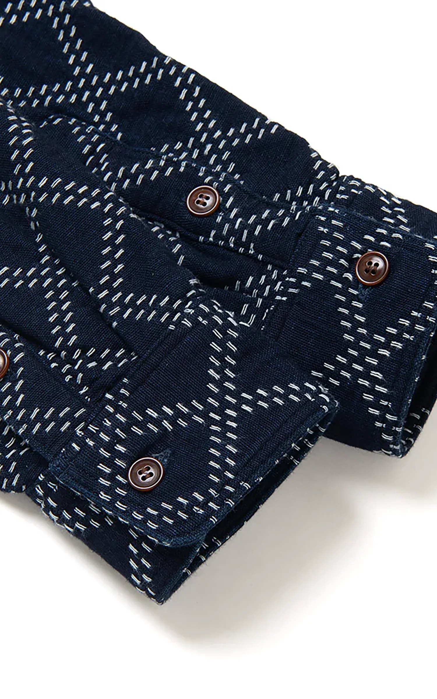 Studio D'Artisan 5728 Indigo Sashiko Dobby Work Shirt Indigo - Image 10