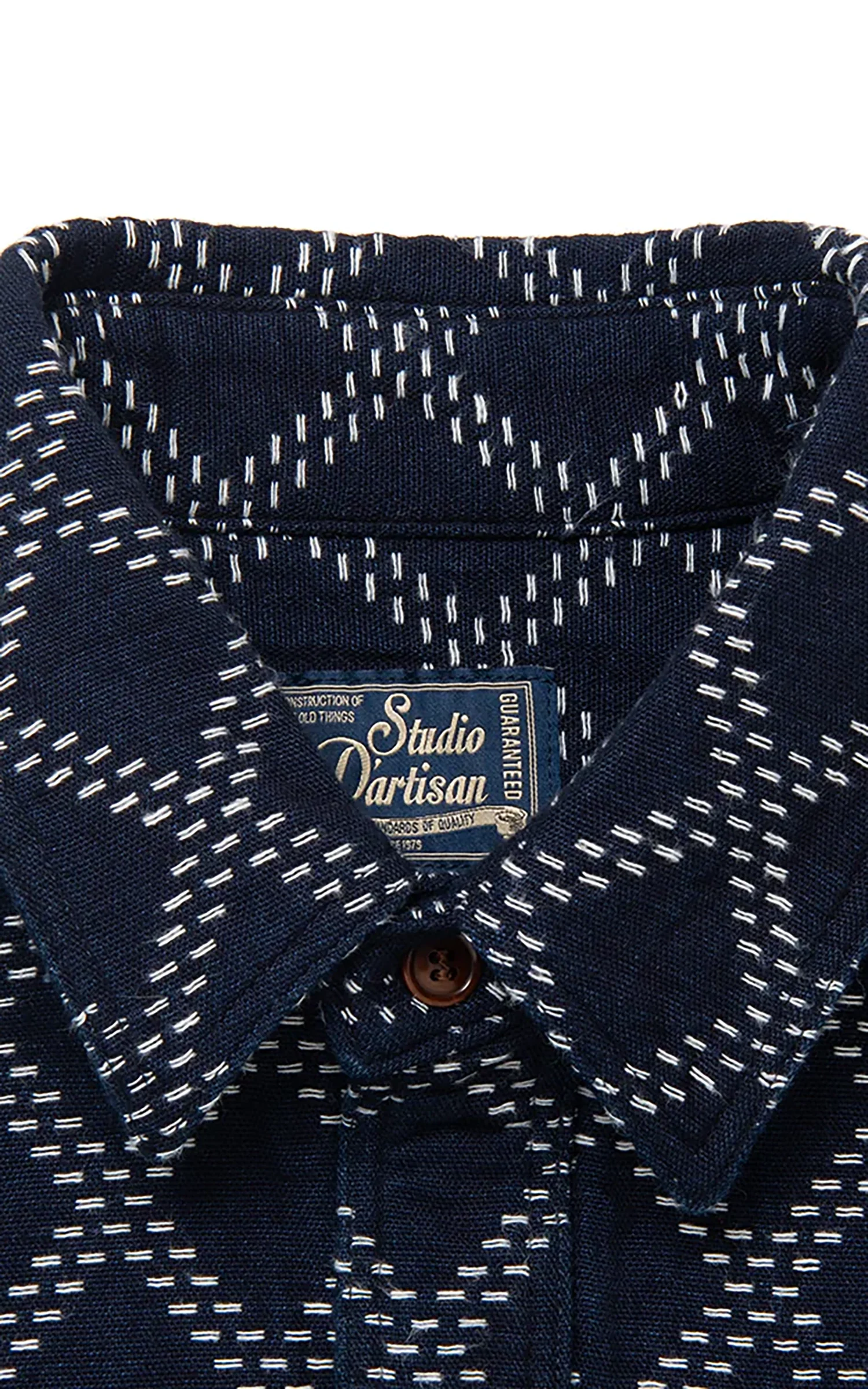 Studio D'Artisan 5728 Indigo Sashiko Dobby Work Shirt Indigo - Image 3