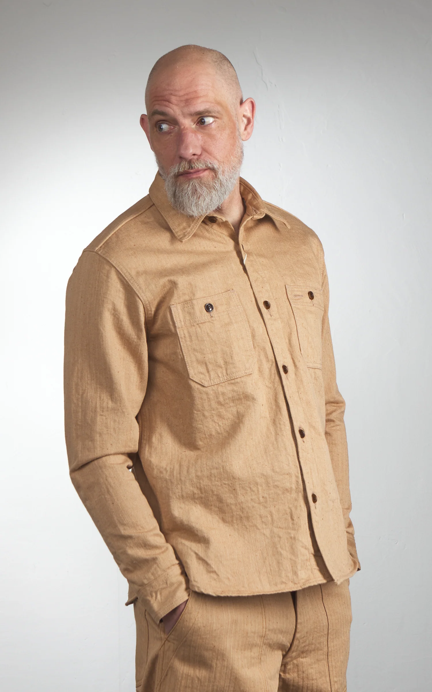 Studio D'Artisan 5740 Fox Cotton Work Shirt Brown - Image 4