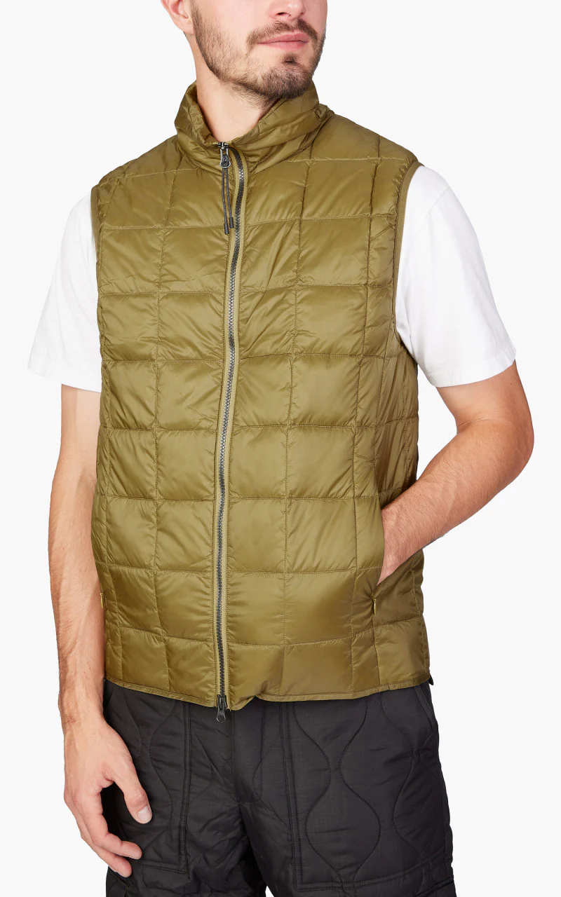 Taion HI-Neck Zip Down Vest Beige - Image 3