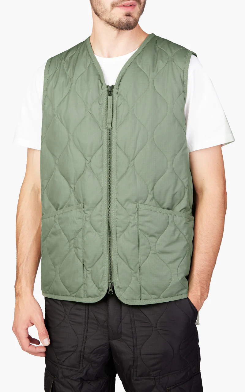 Taion Military Zip V-Neck Down Vest Dark Sage Green - Image 3